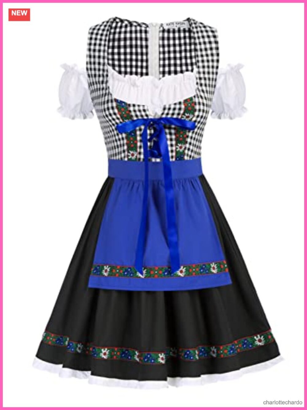 Dirndl Dress Bavarian Oktoberfest Costume with Detachable Apron Cold Shoulder